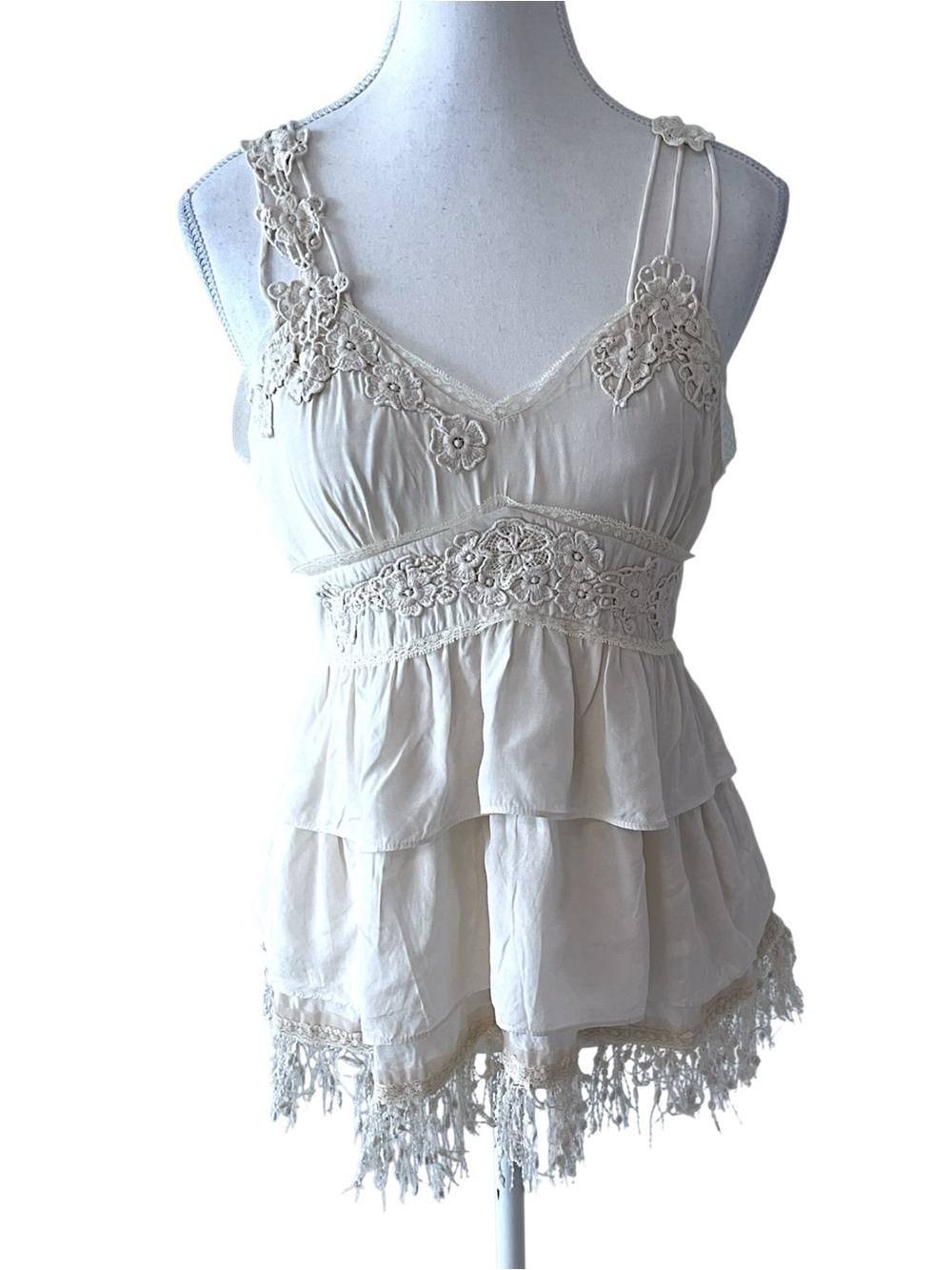 Free People Ivory Delicate Whimsical Tiered Camisole Top Size 2
